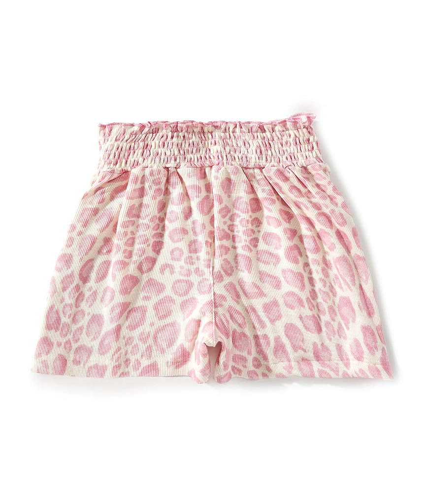 Indie Gold Little Girls Leopard-Printed Smocked-Waist Poplin Shorts