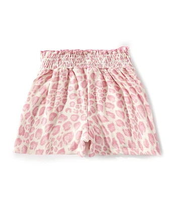 Indie Gold Little Girls Leopard-Printed Smocked-Waist Poplin Shorts
