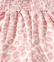 Indie Gold Little Girls Leopard-Printed Smocked-Waist Poplin Shorts