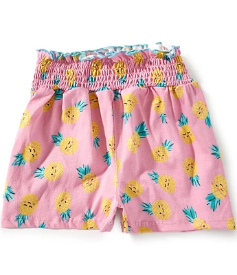 Indie Gold Little Girls 2T-6X Pineapple-Printed Smocked-Waist Poplin Shorts