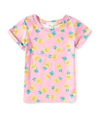 Indie Gold Little Girls 2T-6X Roll-Sleeve Pineapple-Printed T-Shirt
