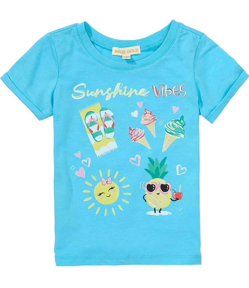 Indie Gold Little Girls 2T-6X Roll-Sleeve Sunshine Vibes T-Shirt