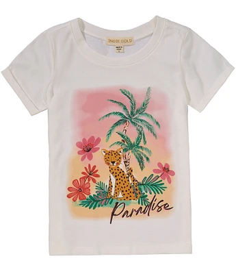 Indie Gold Little Girls 2T-6X Rolled-Sleeve Paradise Printed T-Shirt