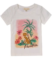 Indie Gold Little Girls 2T-6X Rolled-Sleeve Paradise Printed T-Shirt