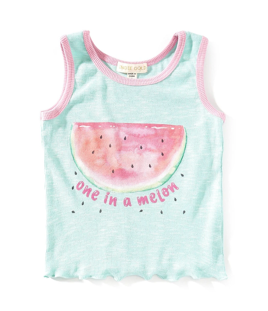 Indie Gold Little Girls 2T-6X Sleeveless One In A Melon Rib-Knit Tank Top