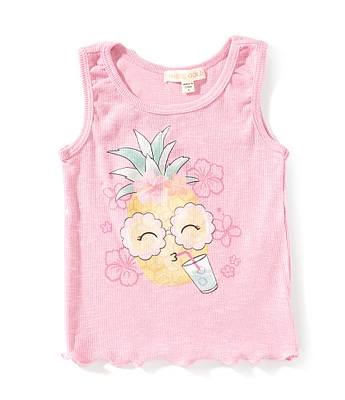 Indie Gold Little Girls 2T-6X Sleeveless Pineapple-Character-Graphic Rib-Knit Tank Top