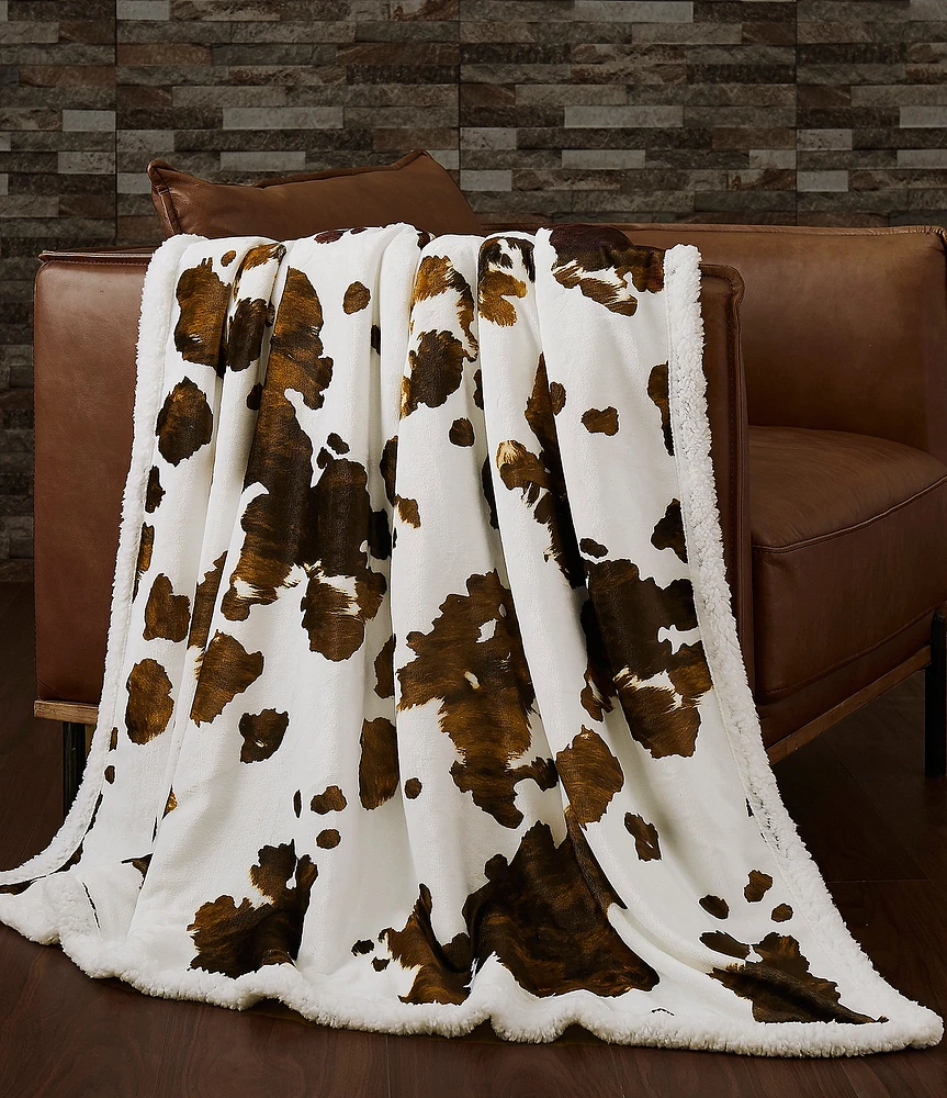 Indigo Hill by HiEnd Accents Elsa Cowhide Print Campfire Sherpa Throw