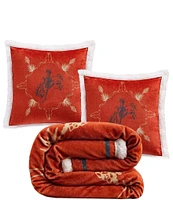 Indigo Hill by HiEnd Accents Marfa Campfire Sherpa Bucking Bronco Accent Pillows and Blanket Set