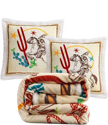 Indigo Hill by HiEnd Accents Retro Rodeo Campfire Riders Salute Accent Pillow and Blanket Set