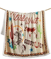 Indigo Hill by HiEnd Accents Retro Rodeo Campfire Sherpa Western Adventure Throw Blanket