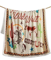 Indigo Hill by HiEnd Accents Retro Rodeo Campfire Sherpa Western Adventure Throw Blanket