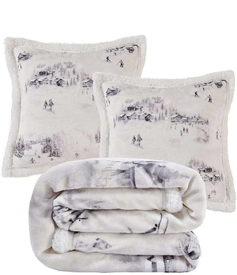 Indigo Hill by HiEnd Accents Ski Toile Campfire Sherpa Accent Pillow and Blanket Set