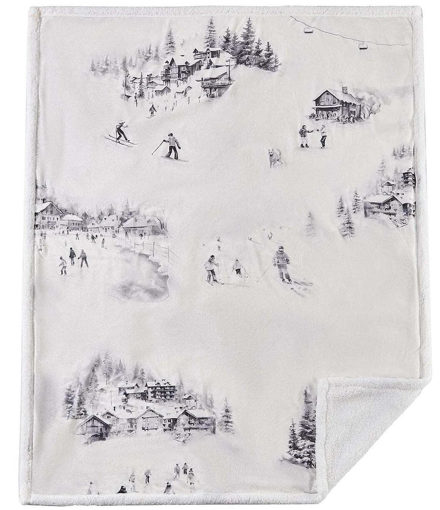 Indigo Hill by HiEnd Accents Ski Toile Campfire Sherpa-Backed Throw