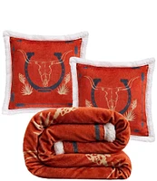 Indigo Hill by HiEnd Accents Marfa Campfire Sherpa Cowboy Horseshoe Accent Pillows and Blanket Set