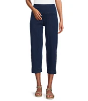 Intro Aimee Knit Denim Tummy Control Button Side Trim Pull-On Capri Pants