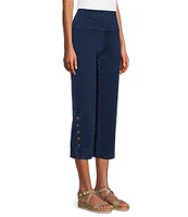 Intro Aimee Knit Denim Tummy Control Button Side Trim Pull-On Capri Pants