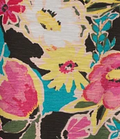 Intro Cotton Slub Floral Scoop Neck Short Twist Sleeve Rushed Tee