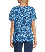 Intro Cotton Slub Printed Scoop Neck Short Twist Sleeve Rushed Tee