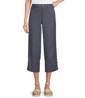 Intro Cotton Tencel™ Wide Leg Side Button Trim Detail Crop Pants