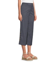 Intro Cotton Tencel™ Wide Leg Side Button Trim Detail Crop Pants