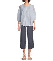 Intro Cotton Tencel™ Wide Leg Side Button Trim Detail Crop Pants