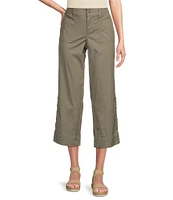Intro Cotton Tencel™ Wide Leg Side Button Trim Detail Crop Pants