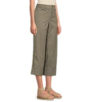 Intro Cotton Tencel™ Wide Leg Side Button Trim Detail Crop Pants