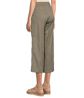 Intro Cotton Tencel™ Wide Leg Side Button Trim Detail Crop Pants
