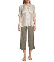Intro Cotton Tencel™ Wide Leg Side Button Trim Detail Crop Pants