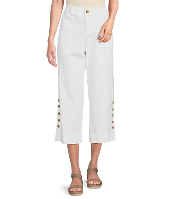 Intro Cotton Tencel™ Wide Leg Side Button Trim Detail Crop Pants