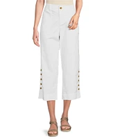 Intro Cotton Tencel™ Wide Leg Side Button Trim Detail Crop Pants