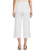 Intro Cotton Tencel™ Wide Leg Side Button Trim Detail Crop Pants