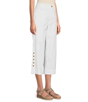 Intro Cotton Tencel™ Wide Leg Side Button Trim Detail Crop Pants