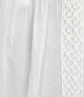 Intro Cotton Voile Crew Neck 3/4 Sleeve Lace Trim Peasant Blouse