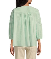 Intro Cotton Voile Crew Neck 3/4 Sleeve Lace Trim Peasant Blouse