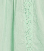 Intro Cotton Voile Crew Neck 3/4 Sleeve Lace Trim Peasant Blouse