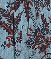 Intro Crinkle Gauze Paisley Print Crew Neck Elbow Sleeve Smocked Detail Button Front Blouse