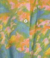Intro Crinkle Gauze Printed Point Collar 3/4 Roll-Tab Sleeve Tie Front Hem Button Front Shirt