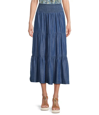 Intro Eloise Tiered A-Line Midi Pull-On Skirt