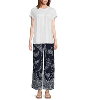 Intro Janis Woven Paisley Print Wide-Leg Pull-On Ankle Pants