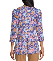 Intro Knit Jersey Dazzling Blue Scoop Neck 3/4 Sleeve Flare Hem Top