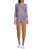 Intro Knit Jersey Dazzling Blue Scoop Neck 3/4 Sleeve Flare Hem Top