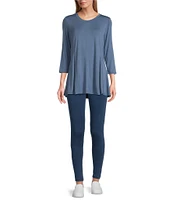 Intro Knit Jersey Scoop Neck 3/4 Sleeve A-Line Tee Shirt