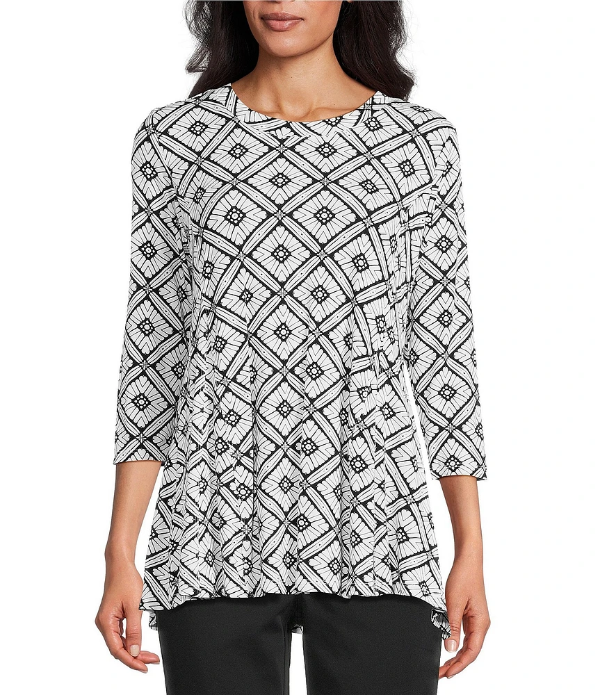 Intro Knit Jersey Scoop Neck 3/4 Sleeve Flare Hem Top