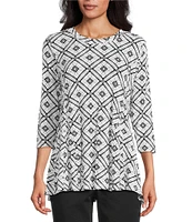 Intro Knit Jersey Scoop Neck 3/4 Sleeve Flare Hem Top
