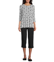 Intro Knit Jersey Scoop Neck 3/4 Sleeve Flare Hem Top