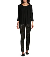 Intro Laura Double Knit Foil High Waist Tummy Control Pull-On Leggings