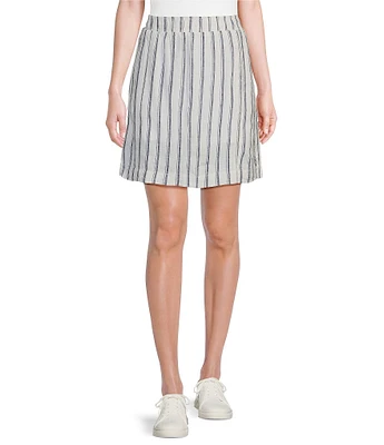 Intro Linen Blend Stripe Denim Pull-On Skort