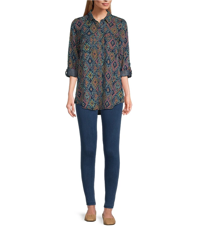 Intro Long Roll-Tab Sleeve Button Front Slub Lyocell Shirt, Sleeve Button