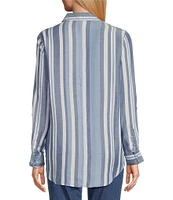 Intro Lyocell Yarn Dye Indigo Stripe Point Collar Roll-Tab Sleeve Snap-Front Shirt